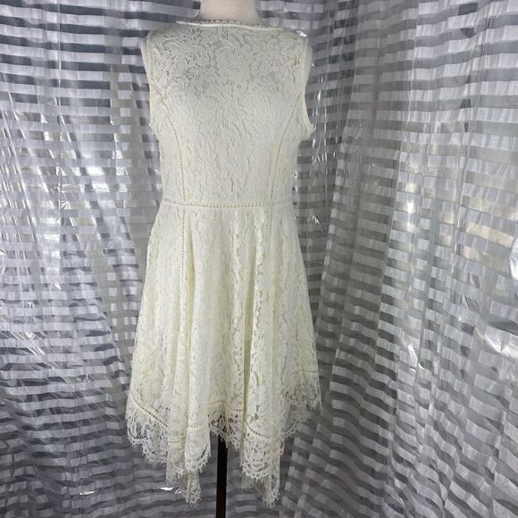 Isaac Mizrahi Live! Cream Handkerchief  Lace Midi Dress - Picture 2 of 7